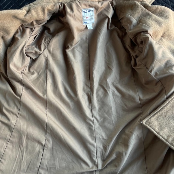 Old Navy Pea Coat Womens Extra Small XS Tan Button Up Belted Wool Blend Lined - Picture 3 of 11